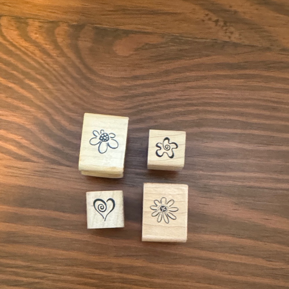 Floral Wooden Stamp Set - Natural Brown